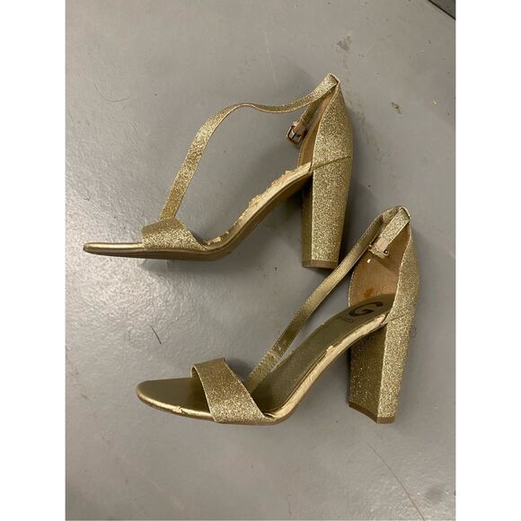 G by Guess Shantel Two-Piece Sandals Glitter Gold Pumps Size 6.5 - Picture 1 of 13